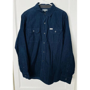 Eddie Bauer Faultline Corduroy Shirt Medium Navy Textured Pockets Logo Outdoors